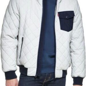 Levi's Men's White Quilted Jacket with Navy Details
